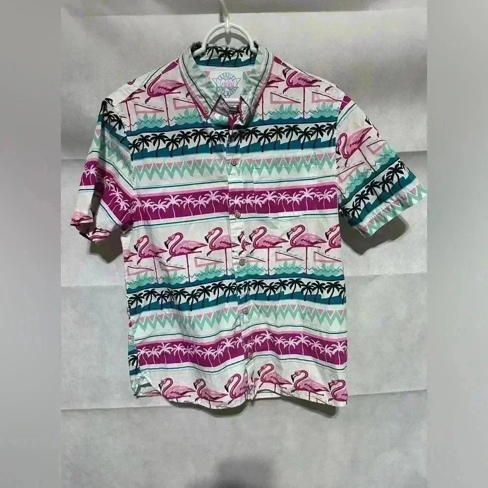 Chubbies Mens Small Shirt Flamingo Palm Trees Cotton Button Down Made In America